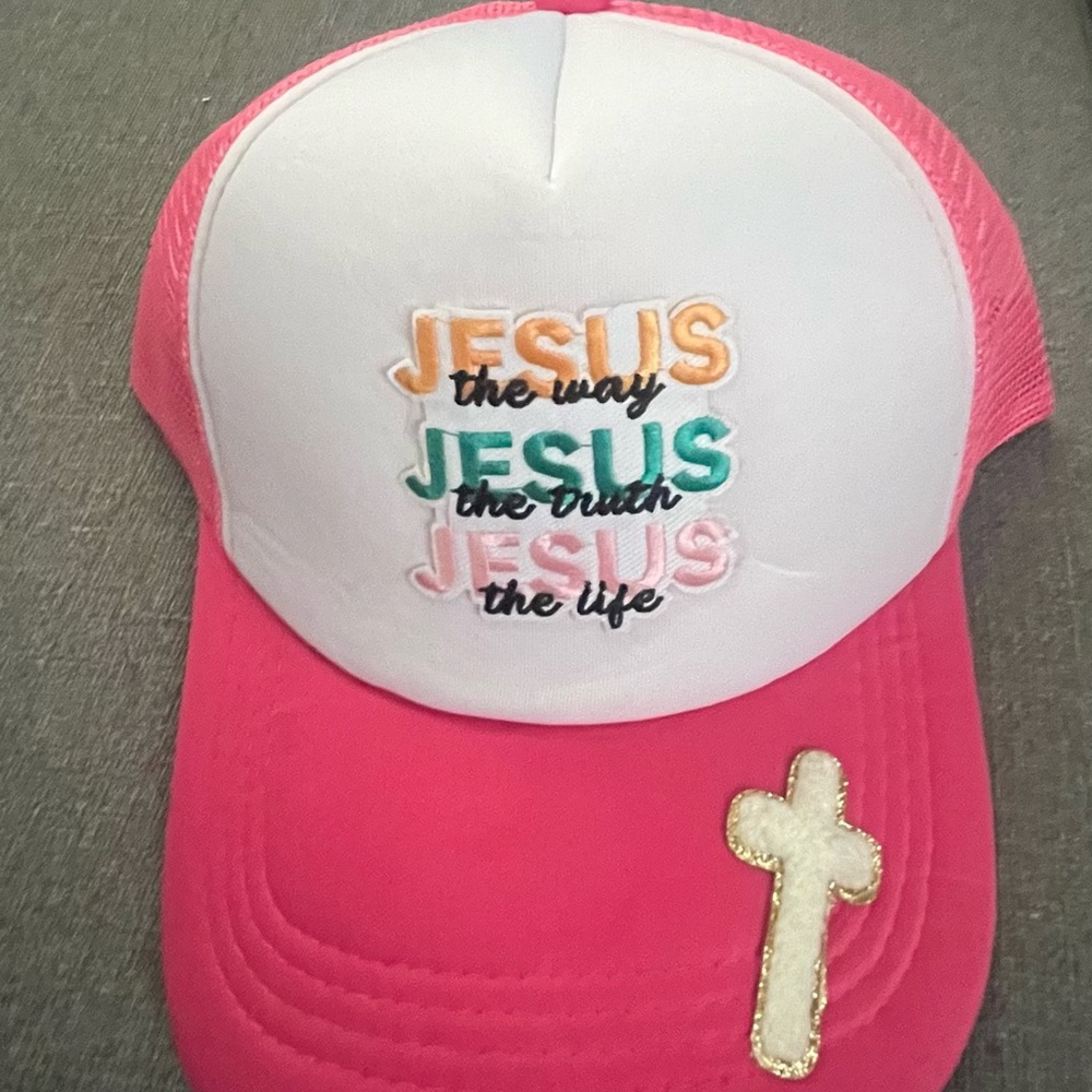 Pink and White Jesus Trucker Hat - Picture 2 of 3